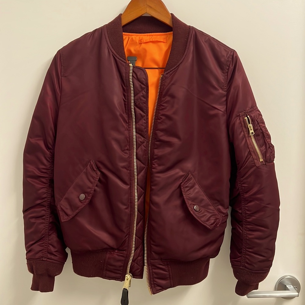 Alpha Industries Bomber Jacket - Burgundy w/ Orange Lining - XS